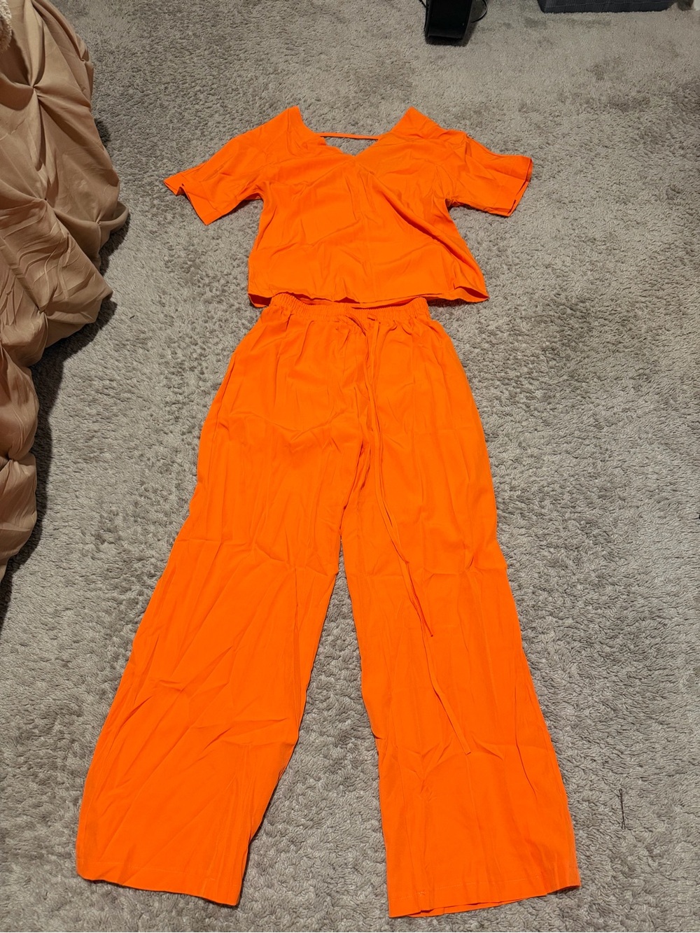 Bright Orange Women's Wide-Leg Jumpsuit Set